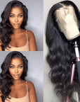 Classy Natural Black Body Wave 13x4 Frontal Lace Side Part Long Wig 100% Human Hair
