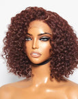 Reddish Brown Water Wave 4x4 Closure Lace Glueless C Part Short Wig 100% Human Hair | Summer Trendy