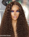 Dark Burgundy or Brown Kinky Curly 5x5 Closure Lace Glueless Mid Part Long Wig 100% Human Hair