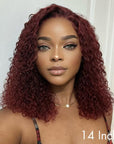 Dark Burgundy or Brown Kinky Curly 5x5 Closure Lace Glueless Mid Part Long Wig 100% Human Hair