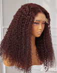 Dark Burgundy or Brown Kinky Curly 5x5 Closure Lace Glueless Mid Part Long Wig 100% Human Hair
