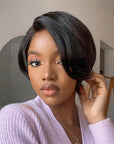 Limited Design | Mature Boss Natural Black Pixie Cut 13x4 Frontal Lace C Part Short Wig 100% Human Hair | Not Sold Separately