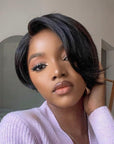 Limited Design | Mature Boss Natural Black Pixie Cut 13x4 Frontal Lace C Part Short Wig 100% Human Hair | Not Sold Separately