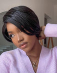 Limited Design | Mature Boss Natural Black Pixie Cut 13x4 Frontal Lace C Part Short Wig 100% Human Hair | Not Sold Separately