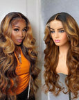 Limited Design | Honey Blonde Highlights Loose Wave 13X4 Frontal Lace Mid Part Long Wig 100% Human Hair