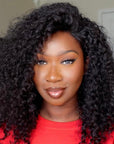 Natural Black Deep Wave Minimalist HD Lace C Part Long Wig 100% Human Hair