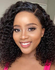 Natural Black Deep Wave Minimalist HD Lace C Part Long Wig 100% Human Hair
