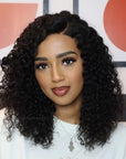 Natural Black Deep Wave Minimalist HD Lace C Part Long Wig 100% Human Hair