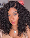 Natural Black Deep Wave Minimalist HD Lace C Part Long Wig 100% Human Hair