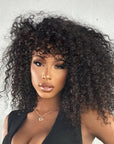 Bouncy Shaggy Curly Minimalist HD Lace Long Wig With Bangs 100% Human Hair