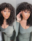Bouncy Shaggy Curly Minimalist HD Lace Long Wig With Bangs 100% Human Hair