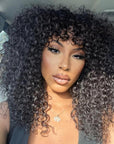 Bouncy Shaggy Curly Minimalist HD Lace Long Wig With Bangs 100% Human Hair