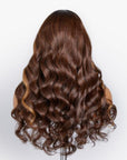 Curtain Bangs Chocolate / Caramel Brown Highlight Loose Wave Y-Shape Undetectable HD Lace Wig