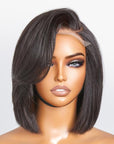 Beginner Friendly Straight Bob 5×5 Lace Glueless Left C Part Short 100% Human Hair Wig With Bangs