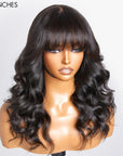 Loose Wave 5x5 Closure Lace Glueless Long Wig With Cute Bangs 100% Human Hair | Face-Framing