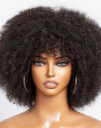 Throw On & Go Jerry Curly No Lace Glueless Short Wig With Bangs 100% Human Hair