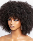 Throw On & Go Jerry Curly No Lace Glueless Short Wig With Bangs 100% Human Hair