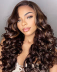 Beyon-Inspired | Blonde Brown Highlight Water Loose Wave 5x5 Closure HD Lace C Part Long Wig 100% Human Hair