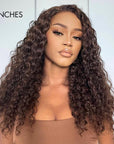 Brown Water Wave 5X5 Closure HD Lace Glueless Mid Part Long Wig 100% Human Hair