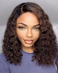 Ombre Brown Curly 5x5 Closure HD Lace Glueless Side Part Short Wig 100% Human Hair