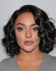 Natural Black Roll Curly 4x4 Closure Lace Glueless C Part Short Wig 100% Human Hair