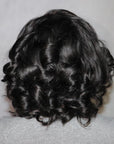 Natural Black Roll Curly 4x4 Closure Lace Glueless C Part Short Wig 100% Human Hair