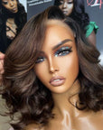 Ombre Brown Loose Wave Minimalist HD Lace Glueless C Part Short Wig 100% Human Hair