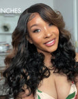 Brown Mix Black / Natural Black C Part Glueless Loose Wave 5x5 Closure Wig With Bangs 100% Human Hair