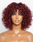 Beginner Friendly Dark Red Water Wave Glueless Minimalist Lace Wig With Bangs
