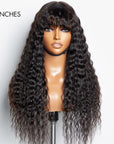 Boho-Chic | Romantic Bohemian Curly Minimalist Lace Glueless Long Wig with Cute Bangs 100% Human Hair