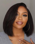 Exclusive Discount | 4C Edges | Ready-to-Wear Kinky Straight Bob Minimalist Lace Glueless Deep C Part Short Wig 100% Human Hair