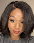 Exclusive Discount | 4C Edges | Ready-to-Wear Kinky Straight Bob Minimalist Lace Glueless Deep C Part Short Wig 100% Human Hair