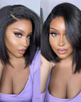 Exclusive Discount | 4C Edges | Ready-to-Wear Kinky Straight Bob Minimalist Lace Glueless Deep C Part Short Wig 100% Human Hair