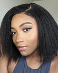 4C Edges | Ready-to-Wear Kinky Straight Bob Minimalist Lace Glueless Deep C Part Short Wig 100% Human Hair