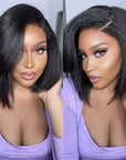 4C Edges | Ready-to-Wear Kinky Straight Bob Minimalist Lace Glueless Deep C Part Short Wig 100% Human Hair