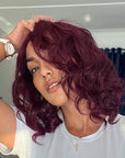 Dark Plum Loose Wave Minimalist HD Lace Glueless Mid Part Short Wig 100% Human Hair