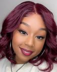 Dark Plum Loose Wave Minimalist HD Lace Glueless Mid Part Short Wig 100% Human Hair