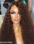 Chocolate Brown Long Curly Glueless 5x5 Closure Long Wig 100% Human Hair
