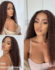 Chocolate Brown Long Curly Glueless 5x5 Closure Long Wig 100% Human Hair