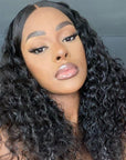 Leisure Style Water Wave 4x4 Closure Lace Glueless Mid Part Long Wig 100% Human Hair