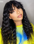 Boho-Chic | Romantic Bohemian Curly Minimalist Lace Glueless Long Wig with Cute Bangs 100% Human Hair