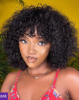 Beginner Friendly Water Wave Minimalist Lace Glueless Short Wig With Bangs 100% Human Hair