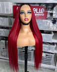 2x6 lace closure wig 1B/red, bone straight red wig