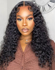 Leisure Style Water Wave 4x4 Closure Lace Glueless Mid Part Long Wig 100% Human Hair