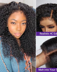 Bords 4C | Réaliste Kinky Edges Afro Curly 13x4 Frontal HD Lace Free Part Long Wig 100% Human Hair