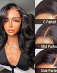 Natural Black Loose Body Wave 5x5 Closure HD Lace Glueless Mid Part Long Wig 100% Human Hair