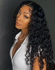 Leisure Style Water Wave 4x4 Closure Lace Glueless Mid Part Long Wig 100% Human Hair