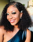 Full Kinky Curly 5x5 Closure HD Lace Glueless Side Part Neck Length Wig 100% Human Hair