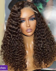 Brown Water Wave 5X5 Closure HD Lace Glueless Mid Part Long Wig 100% Human Hair