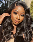 Natural Black Loose Body Wave 5x5 Closure HD Lace Glueless Mid Part Long Wig 100% Human Hair
